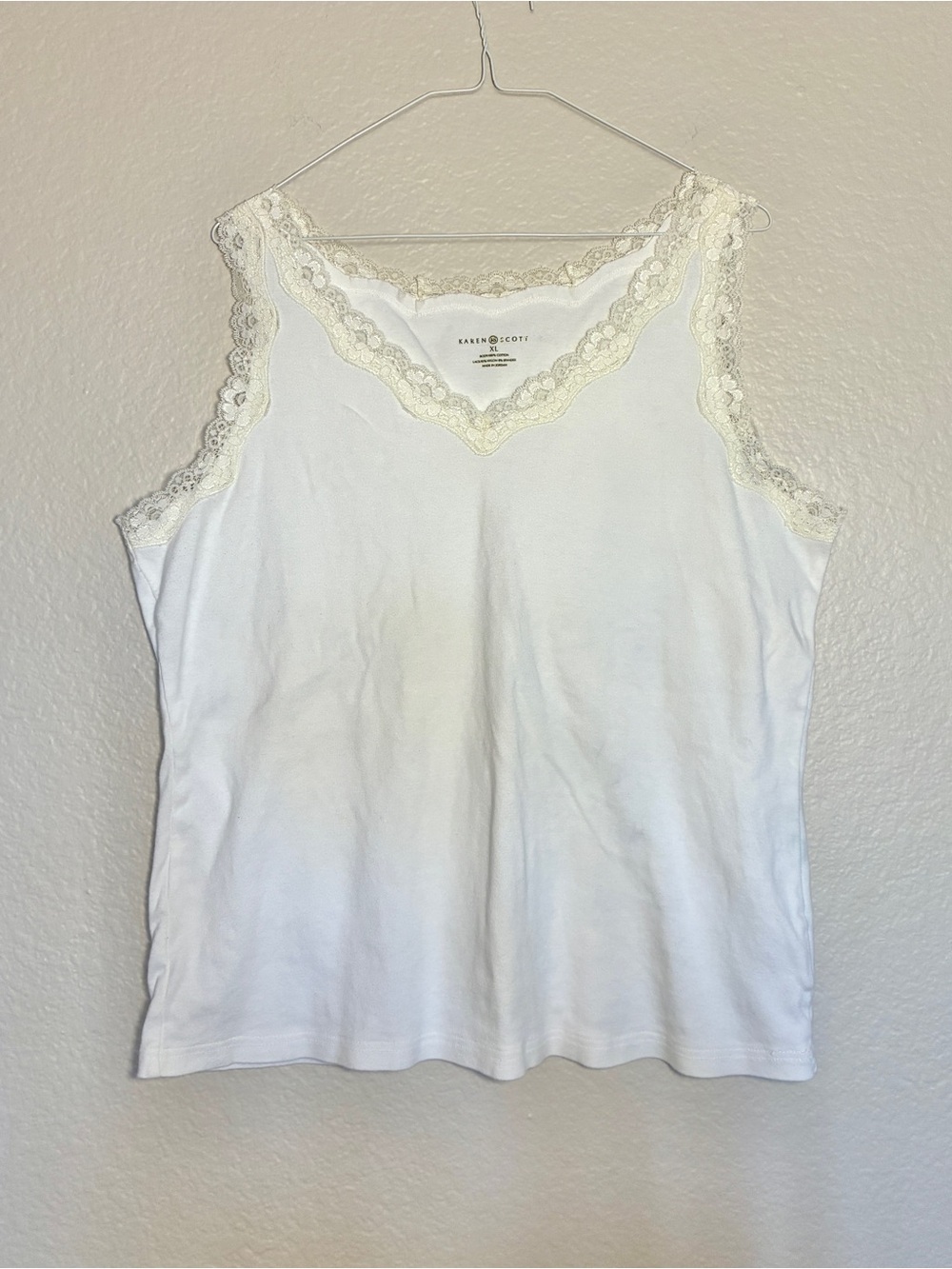 Karen Scott 100% Cotton White Lace-Trim Camisole Tank Top Y2K Coquette Angelcore